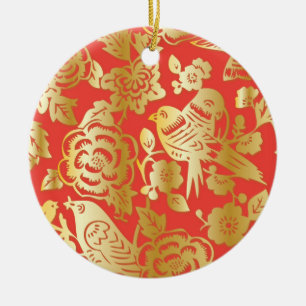 Chinees patroonrood en goudporselein keramisch ornament