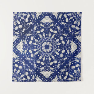 Chinees porselein: Blauwe Waterverf Bloemen Wandkleed