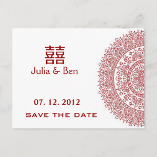 Chinees porselein dubbel geluk Save the Date Aankondigingskaart