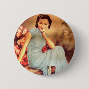  chinees poster oude shanghai vrouw ronde button 5,7 cm