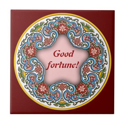 Chinees rond patroon goed fortuin tegeltje (Voorkant)