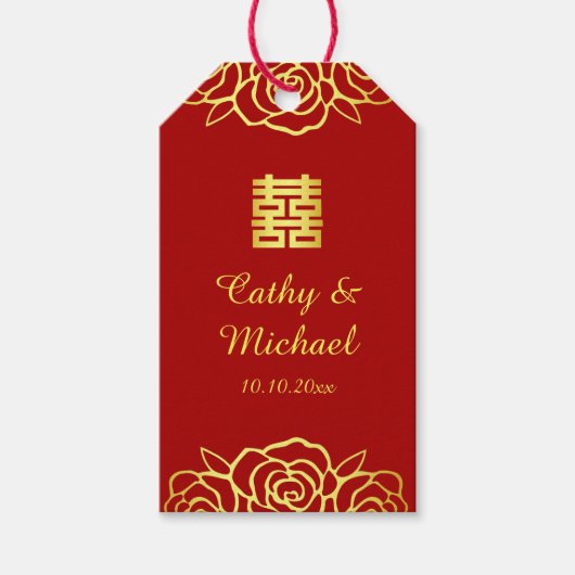 Chinees roos voor de trouwerij papercut rood en go cadeaulabel (Voorkant)