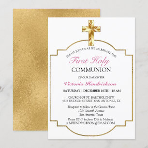 Chinees roze gouden kruis Eerste Heilige Communie  Kaart