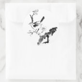 Chinees schilderen, pruimen en vogel ronde sticker (Tas)