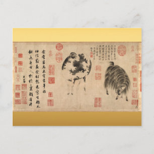 Chinees schilderen van schapen Nieuw jaar Zodiac-p Feestdagenkaart