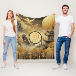 Chinees schilderij Faux Golden Dripping Monogramme Fleece Deken