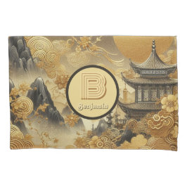 Chinees schilderij Faux Golden Dripping Monogramme Kussensloop