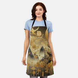 Chinees schilderij Faux Golden Dripping Monogramme Schort