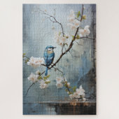 Chinees schilderij met blauwe vogels en bloemen legpuzzel (Verticaal)