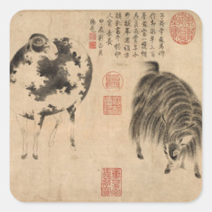Chinees schilderij Ram Geit Maanjaar Zodiac SqS Vierkante Sticker