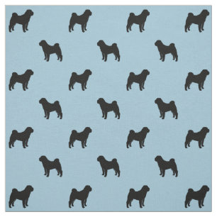 Chinees Shar-Pei Dog Silhouettes Black en Blue Stof