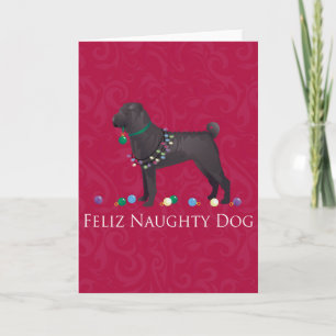 Chinees Shar Pei Feliz Naughty Dog-kerstontwerp Feestdagen Kaart