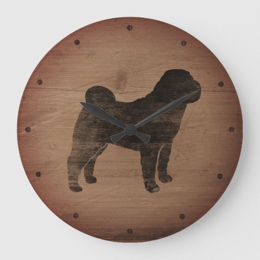Chinees Shar Pei Silhouette Rustic Grote Klok (Voorkant)