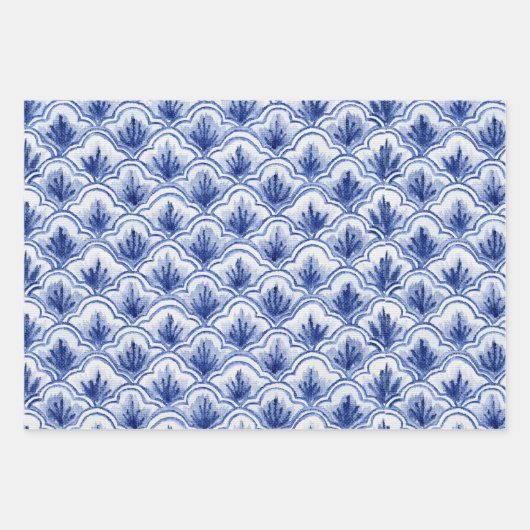 Chinees  Shell Blauw en Wit Patroon Inpakpapier Vel (Voorkant 3)