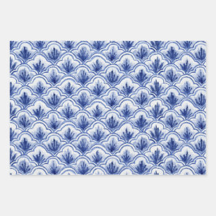 Chinees  Shell Blauw en Wit Patroon Inpakpapier Vel