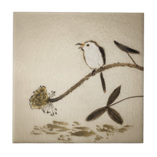 Chinees traditioneel inktschilderij met vogels tegeltje