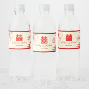 Chinees trouwrood beige bloemmotief oosters waterfles etiket