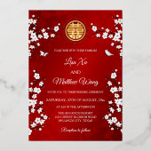 Chinees tweetalig | Witte kersenbloesem Folie Uitnodiging (Voorkant)