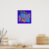 Chinees ventilatorblauw Poster (Keuken)