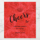 Chinees Verjaardag Longevity Motief Rode Rose Bloe Wijn Etiket (Enkel label)