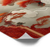 Chinees Wolken Rood Goud Wit Kleur Poster (Hoek)