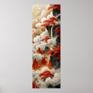 Chinees Wolken Rood Goud Wit Kleur Poster