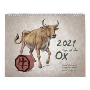 Chinees Zodiac 2021: Jaar van het Ox-kunstwerk Kalender