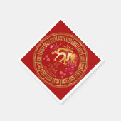 Chinees Zodiac Dragon Red/Gold ID542 Servet (Hoek)