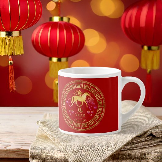 Chinees Zodiac Horse Red/Gold ID542 Espresso Kop