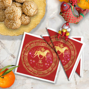 Chinees Zodiac Horse Red/Gold ID542 Servet