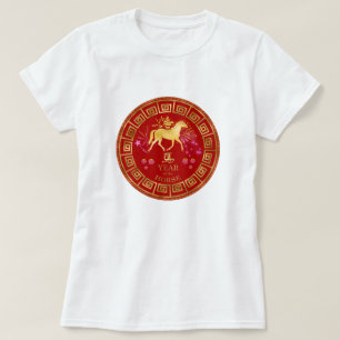 Chinees Zodiac Horse Red/Gold ID542 T-shirt