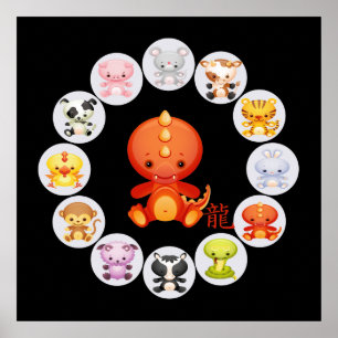 Chinees Zodiac-jaar van de draak Poster