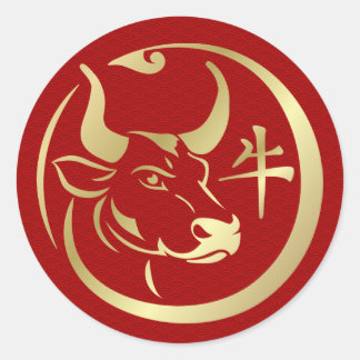 Chinees Zodiac Jaar van de Ox 2021 Ronde Sticker