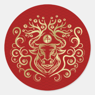 Chinees Zodiac Jaar van de Ox 2021 Ronde Sticker