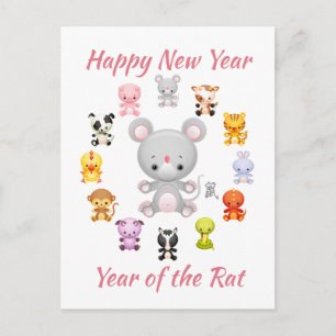 Chinees Zodiac-jaar van de Rat Feestdagenkaart