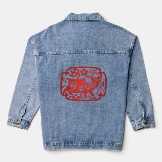 Chinees Zodiac Ox papier snijden Denim Jacket (Achterkant)