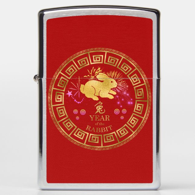 Chinees Zodiac Rabbit Red/Gold ID542 (Voorkant)