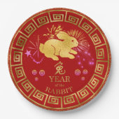 Chinees Zodiac Rabbit Red/Gold ID542 Papieren Bordje (Voorkant)