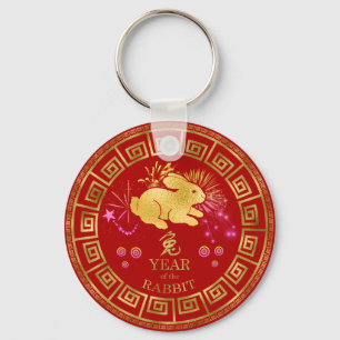 Chinees Zodiac Rabbit Red/Gold ID542 Sleutelhanger