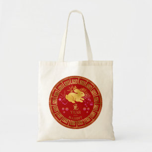 Chinees Zodiac Rabbit Red/Gold ID542 Tote Bag