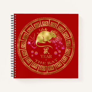 Chinees Zodiac Rat Red/Gold ID542 Notitieboek