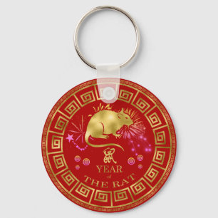 Chinees Zodiac Rat Red/Gold ID542 Sleutelhanger
