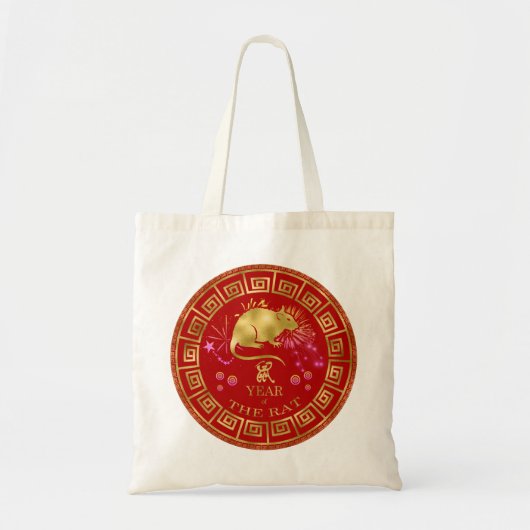 Chinees Zodiac Rat Red/Gold ID542 Tote Bag (Voorkant)