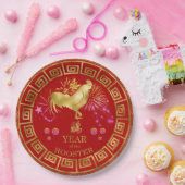 Chinees Zodiac Rooster Red/Gold ID542 Papieren Bordje (Feest)