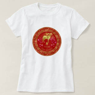 Chinees Zodiac Sheep Red/Gold ID542 T-shirt