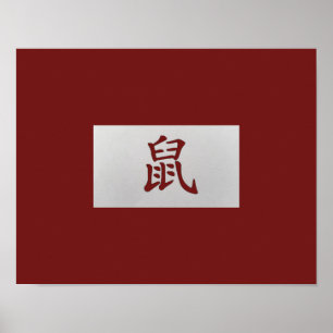 Chinees zodiumteken Rat red Poster