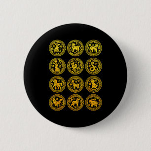 Chinese 12 Dieren Zodiak Tekens Gelukkig Maand Nie Ronde Button 5,7 Cm