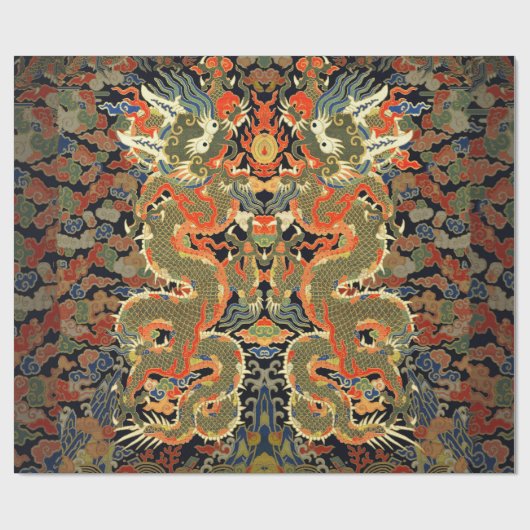 Chinese Aziatische draak kleurrijke kunst Cadeaupapier (Vlak)