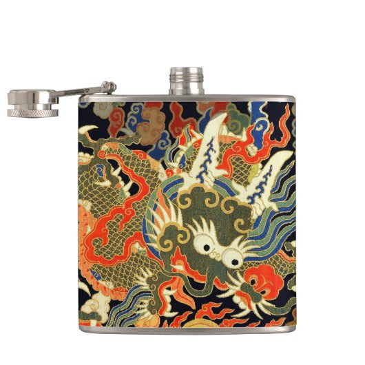 Chinese Aziatische draak kleurrijke kunst Heupfles (Geopend)