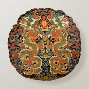 Chinese Aziatische draak kleurrijke kunst Rond Kussen
